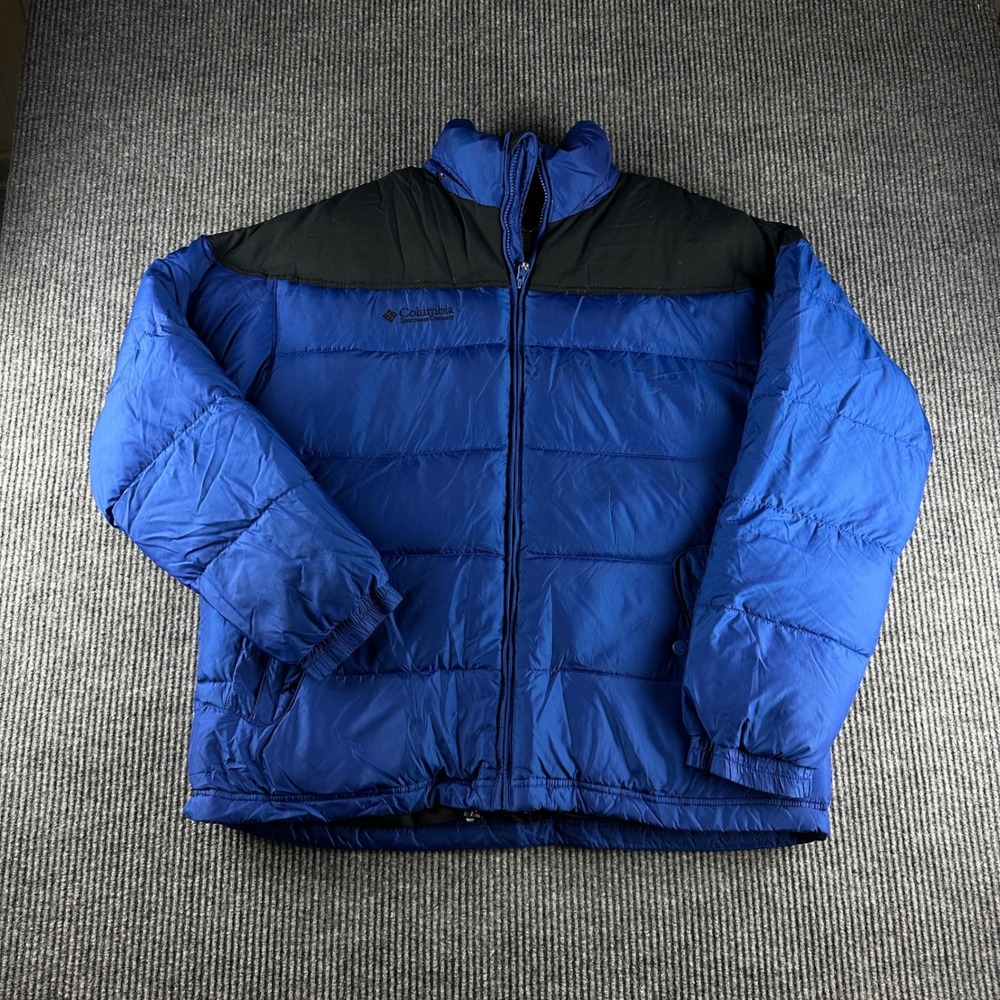 Columbia Mens XL Blue Black Down Puffer Jacket Ripstop Full Zip SM 5231
